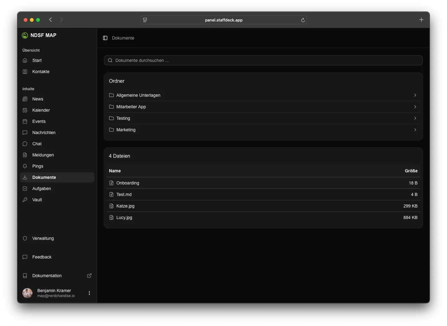Dokumente in der Webversion mit Suche, Ordnern und Dateiliste